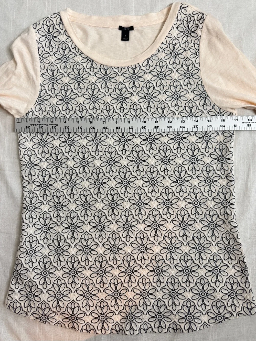 J. Crew Embroidered Floral Lace Front Baseball Tee Size S EUC